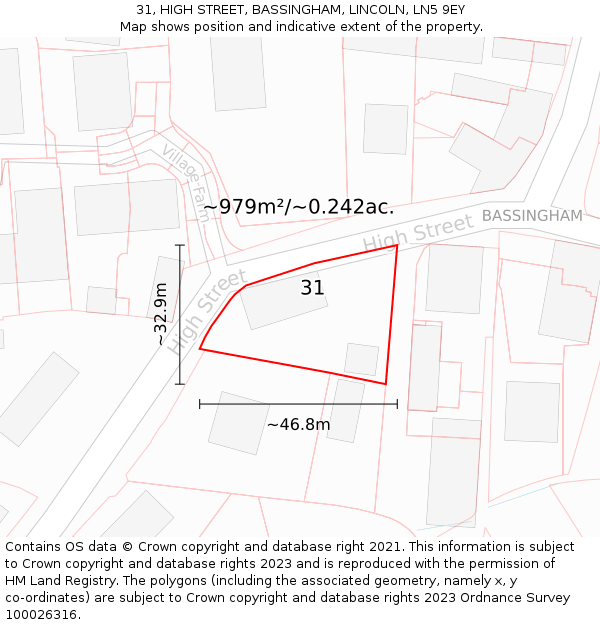 31, HIGH STREET, BASSINGHAM, LINCOLN, LN5 9EY: Plot and title map