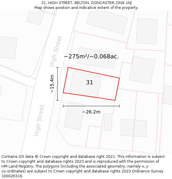 31, HIGH STREET, BELTON, DONCASTER, DN9 1NJ: Plot and title map