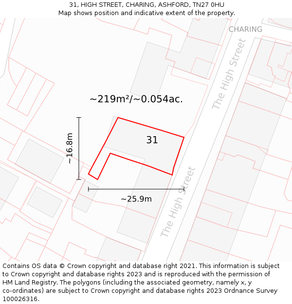 31, HIGH STREET, CHARING, ASHFORD, TN27 0HU: Plot and title map