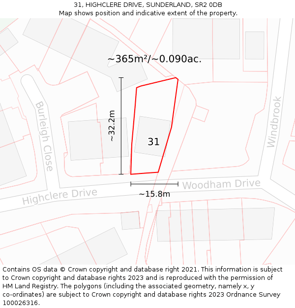 31, HIGHCLERE DRIVE, SUNDERLAND, SR2 0DB: Plot and title map