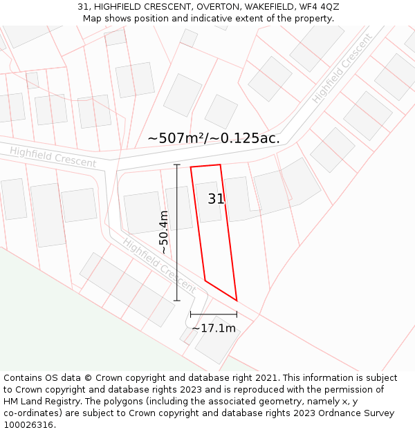 31, HIGHFIELD CRESCENT, OVERTON, WAKEFIELD, WF4 4QZ: Plot and title map