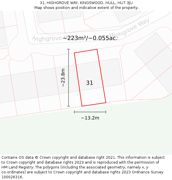 31, HIGHGROVE WAY, KINGSWOOD, HULL, HU7 3JU: Plot and title map
