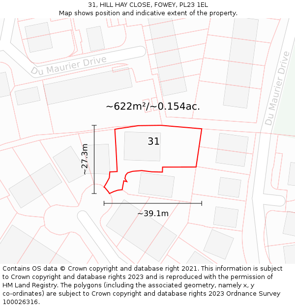 31, HILL HAY CLOSE, FOWEY, PL23 1EL: Plot and title map