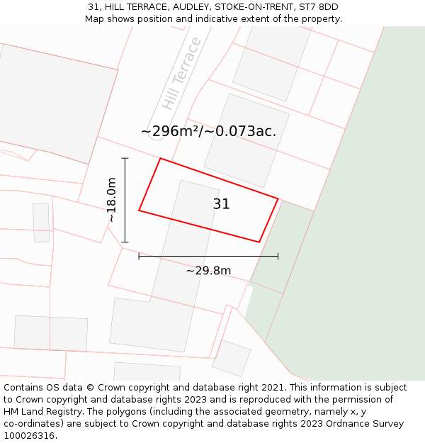 31, HILL TERRACE, AUDLEY, STOKE-ON-TRENT, ST7 8DD: Plot and title map