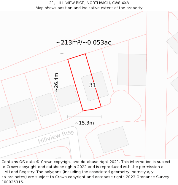 31, HILL VIEW RISE, NORTHWICH, CW8 4XA: Plot and title map