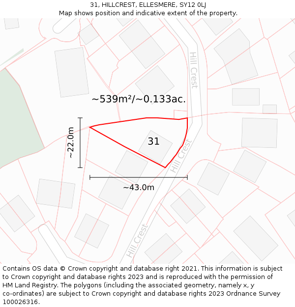 31, HILLCREST, ELLESMERE, SY12 0LJ: Plot and title map