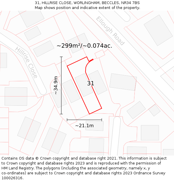 31, HILLRISE CLOSE, WORLINGHAM, BECCLES, NR34 7BS: Plot and title map