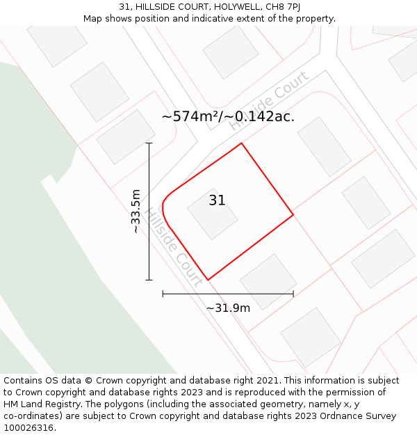 31, HILLSIDE COURT, HOLYWELL, CH8 7PJ: Plot and title map