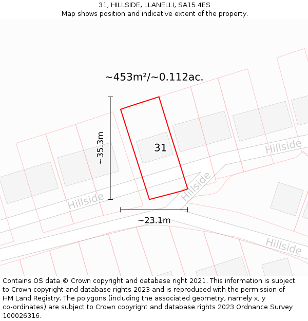 31, HILLSIDE, LLANELLI, SA15 4ES: Plot and title map