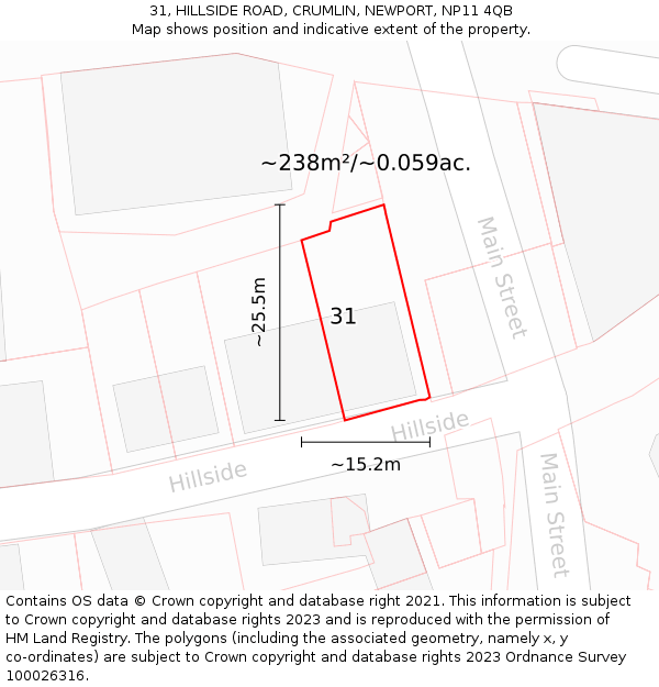 31, HILLSIDE ROAD, CRUMLIN, NEWPORT, NP11 4QB: Plot and title map