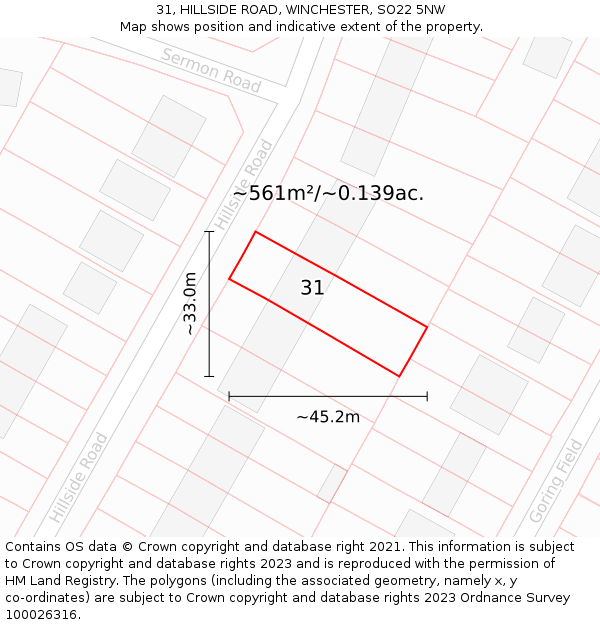 31, HILLSIDE ROAD, WINCHESTER, SO22 5NW: Plot and title map