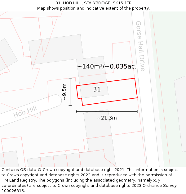 31, HOB HILL, STALYBRIDGE, SK15 1TP: Plot and title map