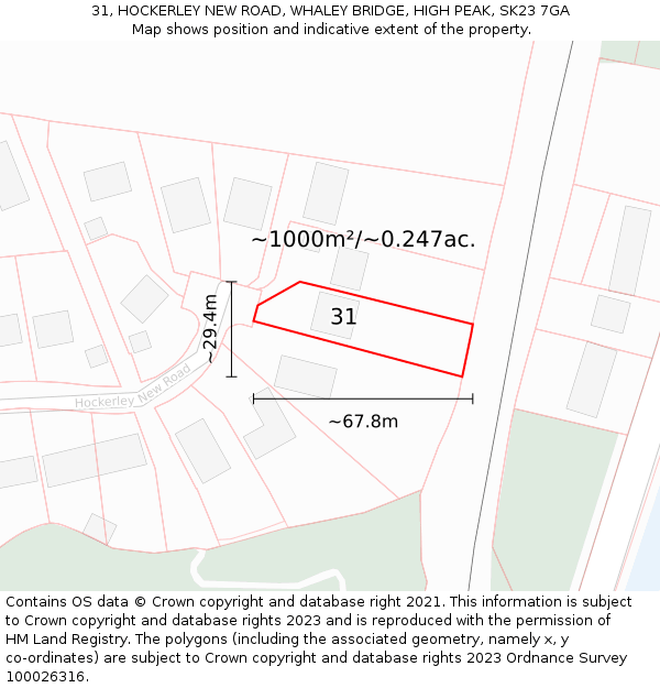 31, HOCKERLEY NEW ROAD, WHALEY BRIDGE, HIGH PEAK, SK23 7GA: Plot and title map