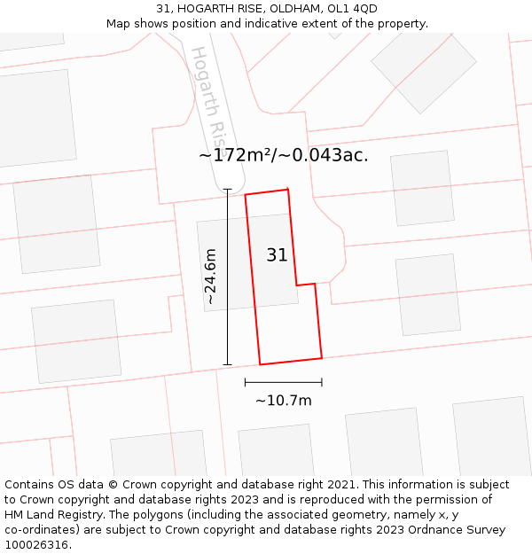 31, HOGARTH RISE, OLDHAM, OL1 4QD: Plot and title map