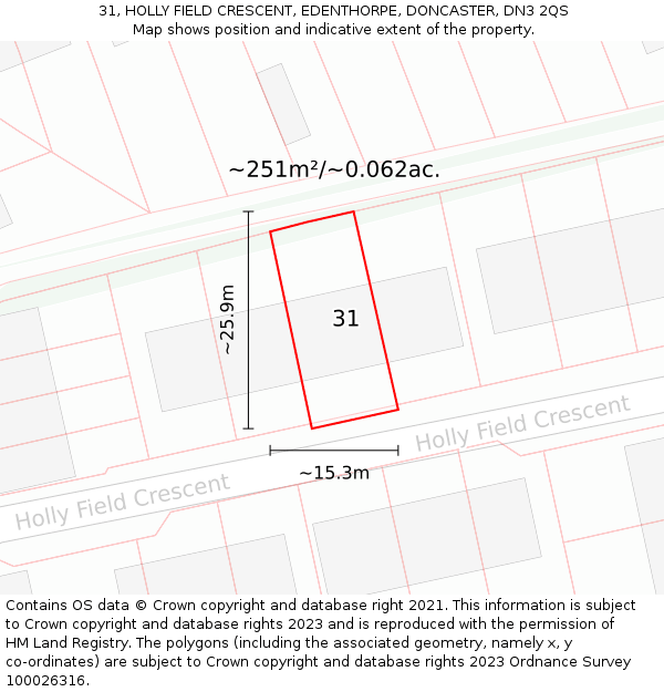 31, HOLLY FIELD CRESCENT, EDENTHORPE, DONCASTER, DN3 2QS: Plot and title map