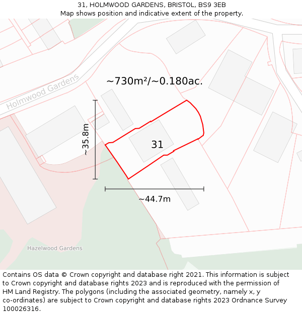 31, HOLMWOOD GARDENS, BRISTOL, BS9 3EB: Plot and title map