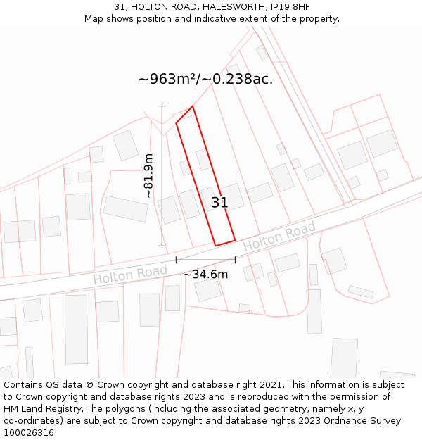 31, HOLTON ROAD, HALESWORTH, IP19 8HF: Plot and title map