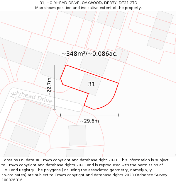 31, HOLYHEAD DRIVE, OAKWOOD, DERBY, DE21 2TD: Plot and title map