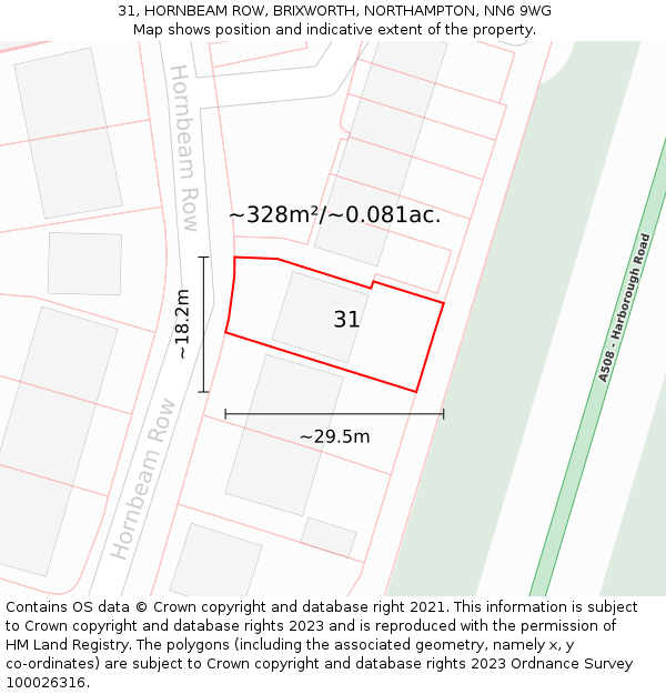 31, HORNBEAM ROW, BRIXWORTH, NORTHAMPTON, NN6 9WG: Plot and title map