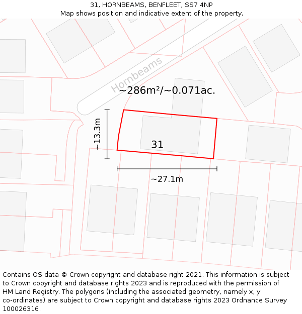 31, HORNBEAMS, BENFLEET, SS7 4NP: Plot and title map