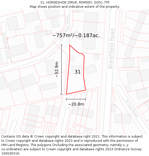 31, HORSESHOE DRIVE, ROMSEY, SO51 7TP: Plot and title map