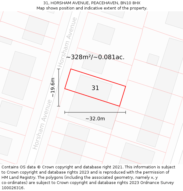 31, HORSHAM AVENUE, PEACEHAVEN, BN10 8HX: Plot and title map