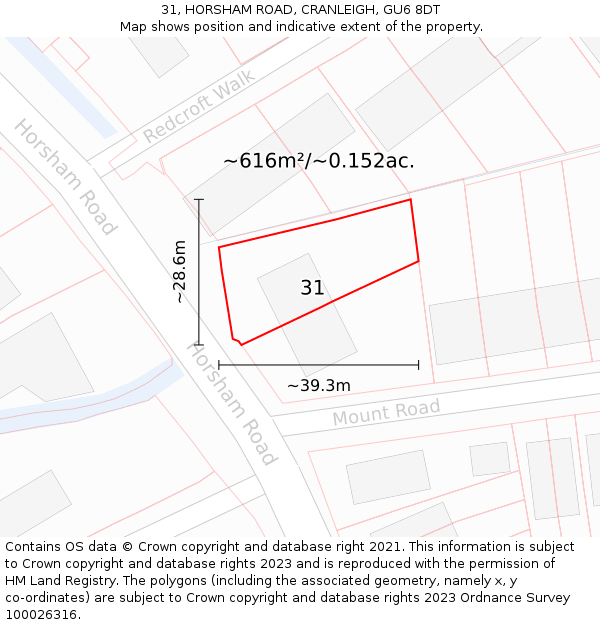 31, HORSHAM ROAD, CRANLEIGH, GU6 8DT: Plot and title map