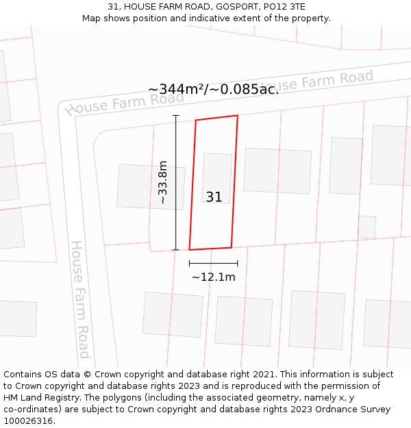 31, HOUSE FARM ROAD, GOSPORT, PO12 3TE: Plot and title map