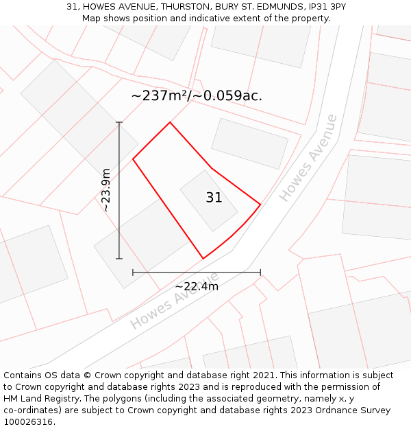 31, HOWES AVENUE, THURSTON, BURY ST. EDMUNDS, IP31 3PY: Plot and title map