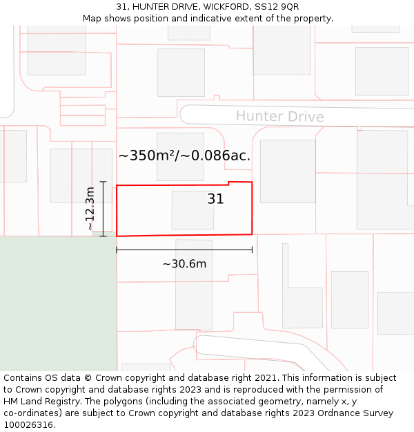 31, HUNTER DRIVE, WICKFORD, SS12 9QR: Plot and title map