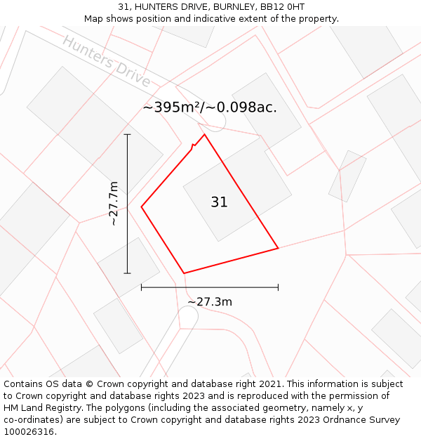 31, HUNTERS DRIVE, BURNLEY, BB12 0HT: Plot and title map
