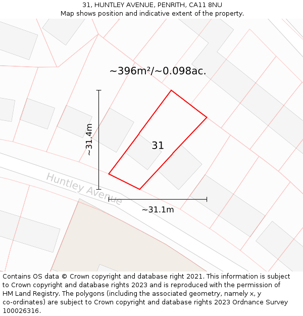 31, HUNTLEY AVENUE, PENRITH, CA11 8NU: Plot and title map