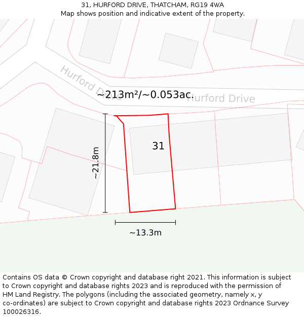 31, HURFORD DRIVE, THATCHAM, RG19 4WA: Plot and title map