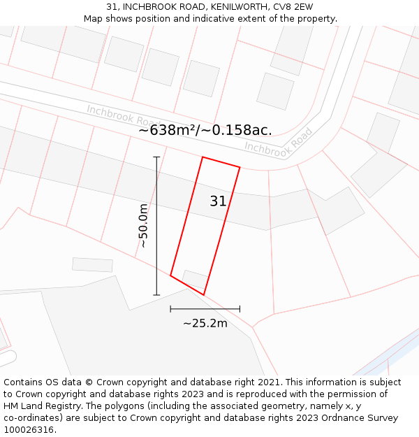 31, INCHBROOK ROAD, KENILWORTH, CV8 2EW: Plot and title map