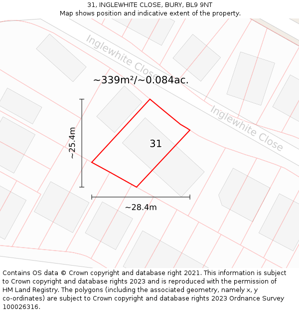 31, INGLEWHITE CLOSE, BURY, BL9 9NT: Plot and title map