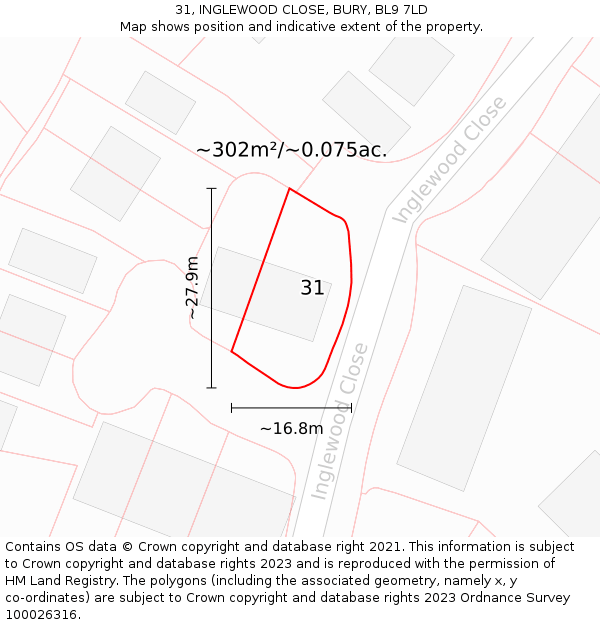 31, INGLEWOOD CLOSE, BURY, BL9 7LD: Plot and title map