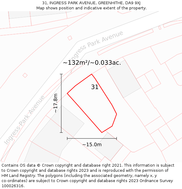 31, INGRESS PARK AVENUE, GREENHITHE, DA9 9XJ: Plot and title map