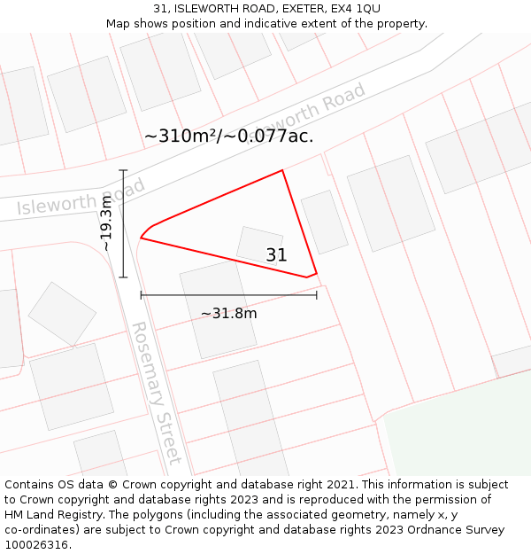 31, ISLEWORTH ROAD, EXETER, EX4 1QU: Plot and title map