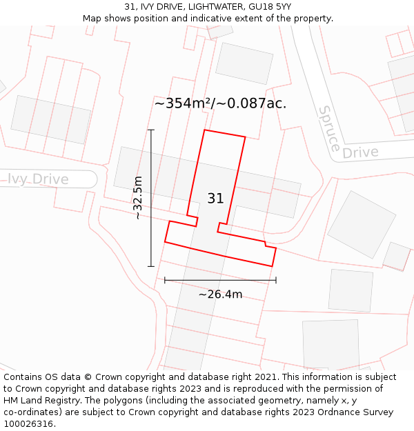 31, IVY DRIVE, LIGHTWATER, GU18 5YY: Plot and title map