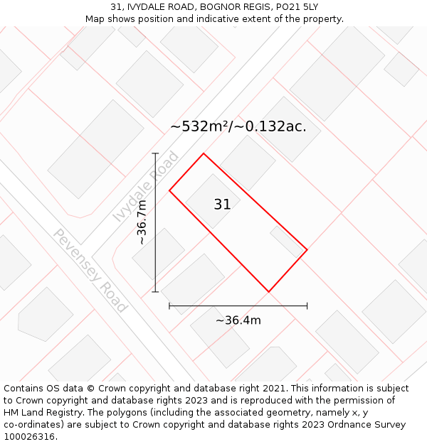 31, IVYDALE ROAD, BOGNOR REGIS, PO21 5LY: Plot and title map