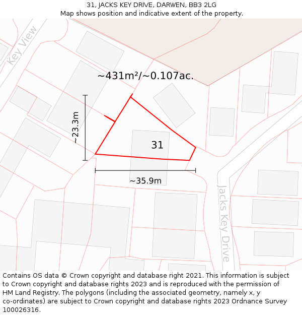 31, JACKS KEY DRIVE, DARWEN, BB3 2LG: Plot and title map