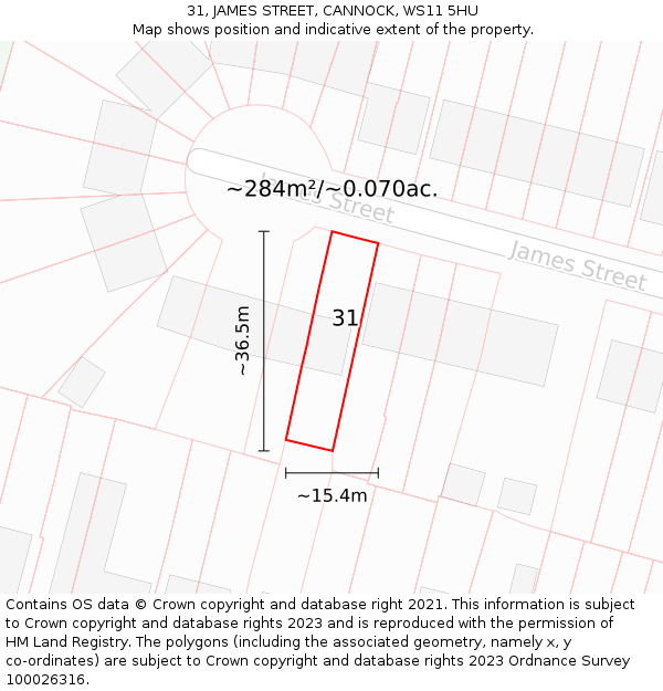 31, JAMES STREET, CANNOCK, WS11 5HU: Plot and title map