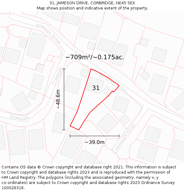 31, JAMESON DRIVE, CORBRIDGE, NE45 5EX: Plot and title map