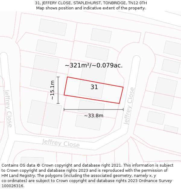 31, JEFFERY CLOSE, STAPLEHURST, TONBRIDGE, TN12 0TH: Plot and title map