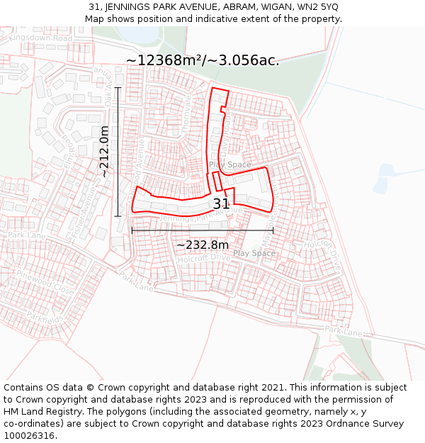 31, JENNINGS PARK AVENUE, ABRAM, WIGAN, WN2 5YQ: Plot and title map