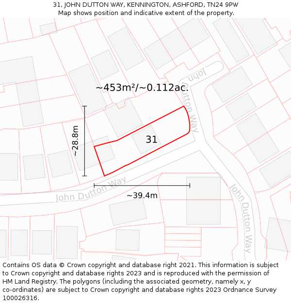 31, JOHN DUTTON WAY, KENNINGTON, ASHFORD, TN24 9PW: Plot and title map