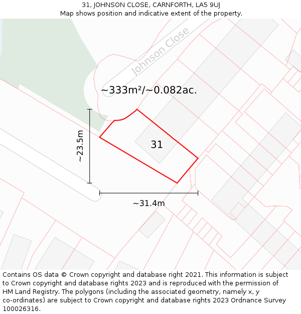 31, JOHNSON CLOSE, CARNFORTH, LA5 9UJ: Plot and title map