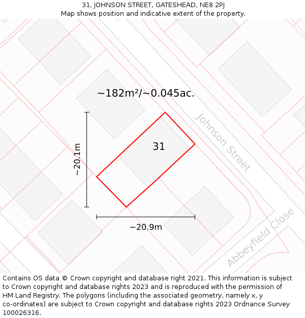 31, JOHNSON STREET, GATESHEAD, NE8 2PJ: Plot and title map