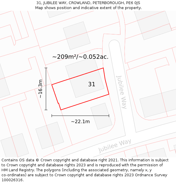 31, JUBILEE WAY, CROWLAND, PETERBOROUGH, PE6 0JS: Plot and title map