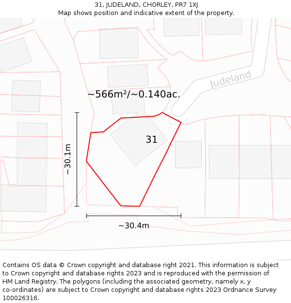 31, JUDELAND, CHORLEY, PR7 1XJ: Plot and title map